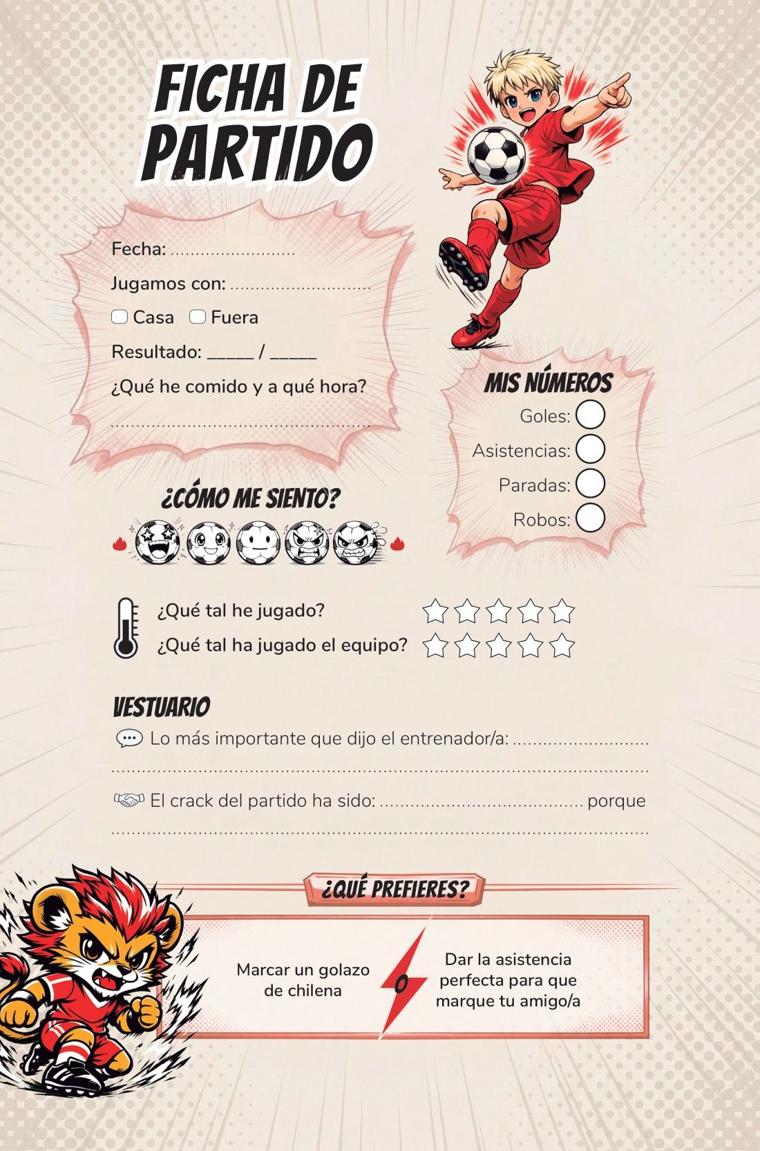 Ficha de partido — page from Mi Diario de Entrenamiento de Fútbol