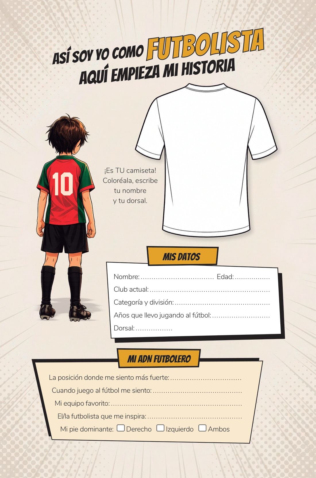 Su nombre, su dorsal — page from Mi Diario de Entrenamiento de Fútbol