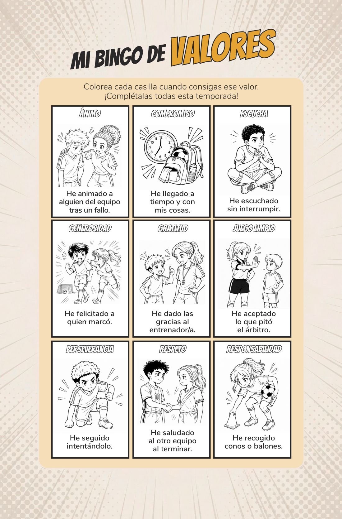 Sus valores — page from Mi Diario de Entrenamiento de Fútbol