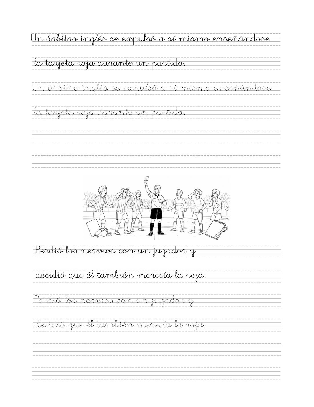 Historias que dan ganas de contarlas en la merienda — sample page from Caligrafía Futbolera