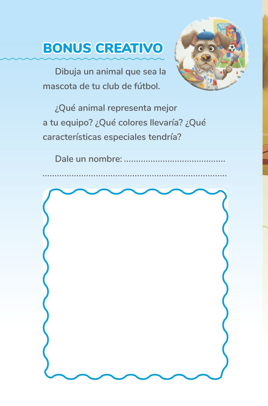 Bonus creativo: dibuja la mascota de tu club — sample page from Cuentos mágicos de fútbol