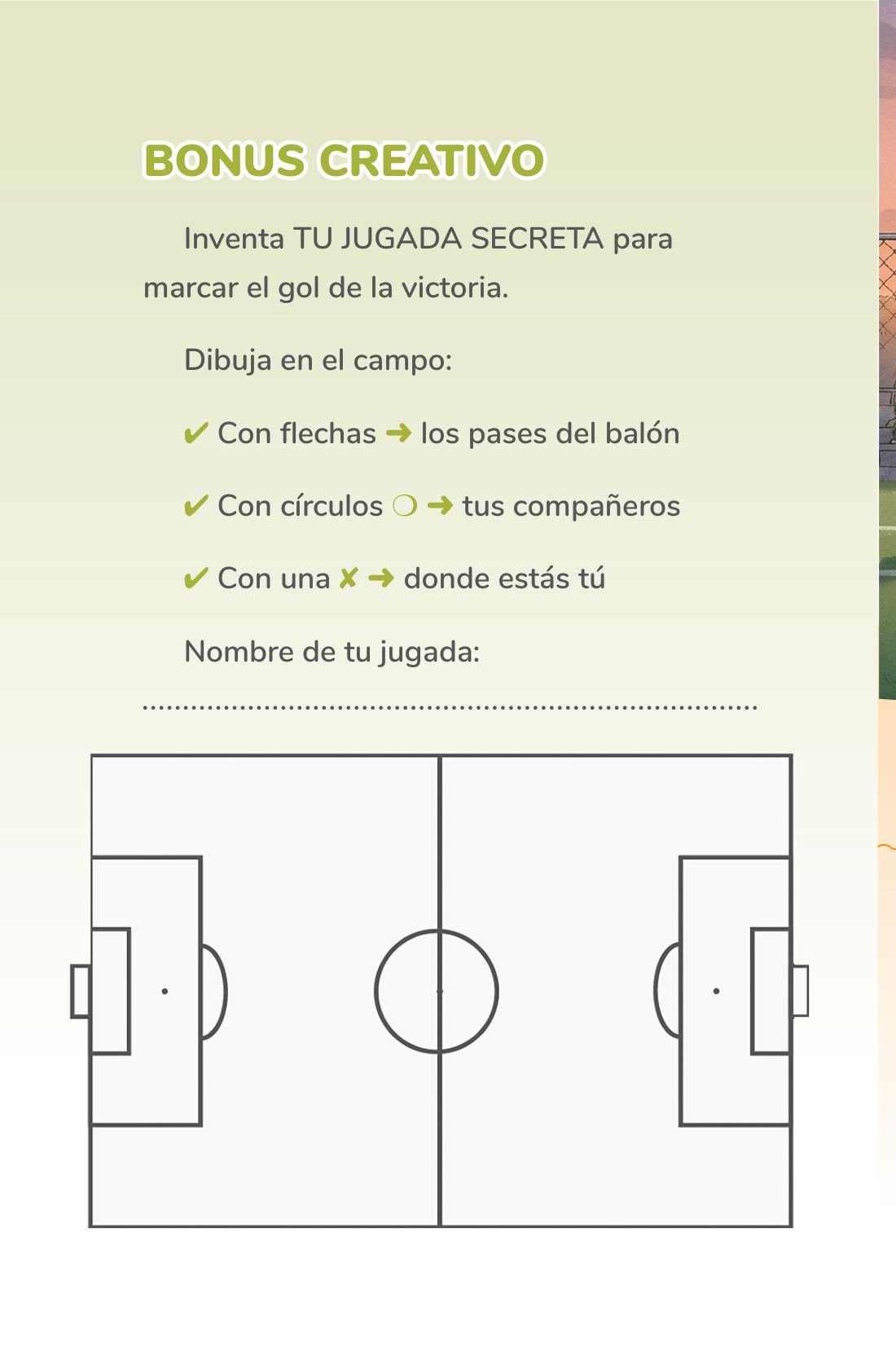 Inventa tu jugada secreta para el gol de la victoria — sample page from Cuentos mágicos de fútbol