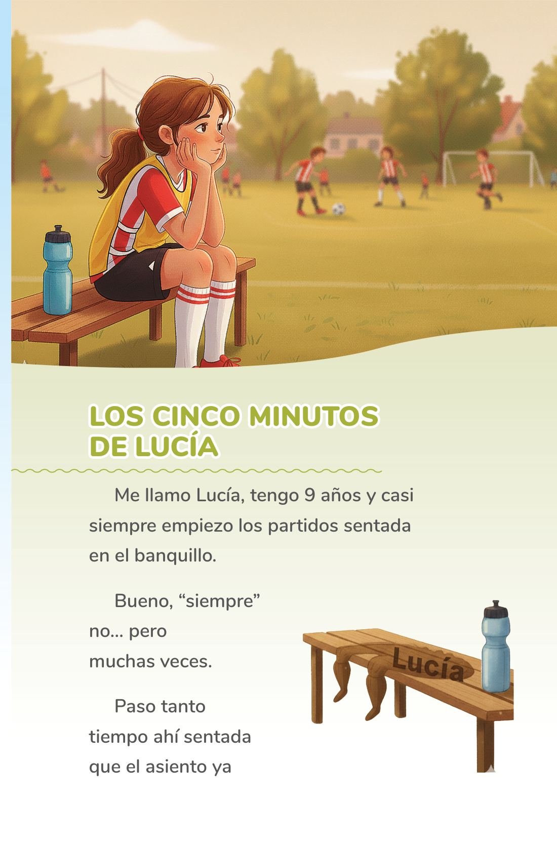 Los cinco minutos de Lucía, la que casi nunca juega — sample page from Cuentos mágicos de fútbol