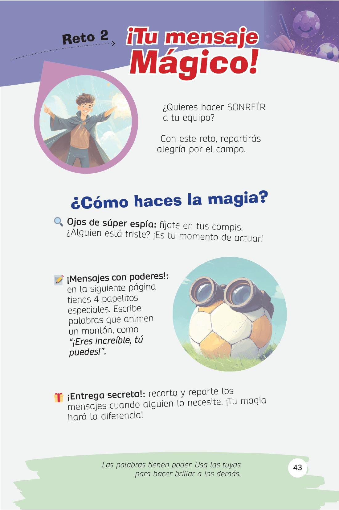 El reto del mensaje mágico: escribirle algo bueno a un compañero — sample page from Despierta el poder de tu juego