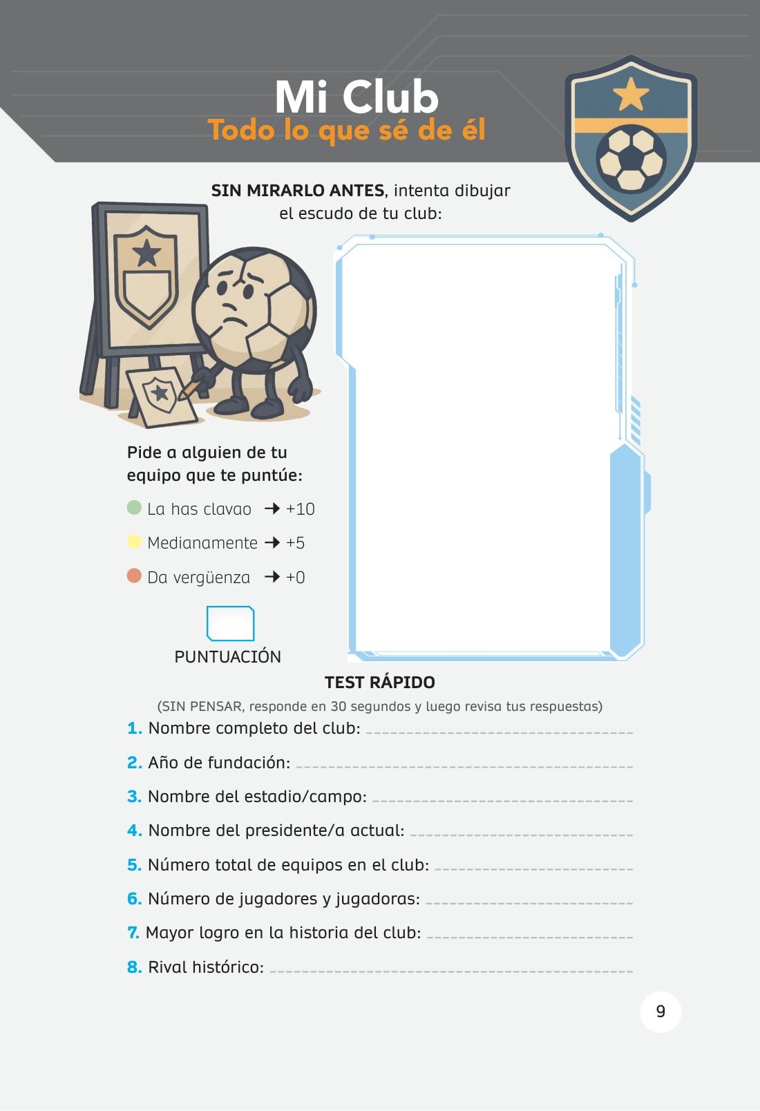 Su club: dibujar el escudo de memoria, antes de mirarlo — sample page from Domina tu juego