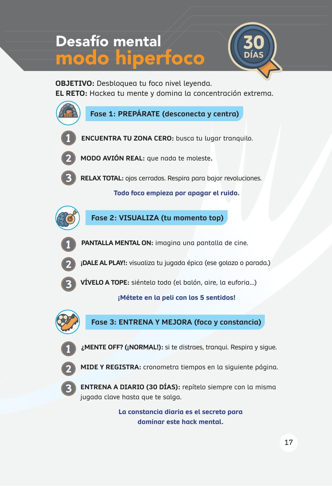 Reto mental: cuántos minutos aguanta el foco — sample page from Domina tu juego